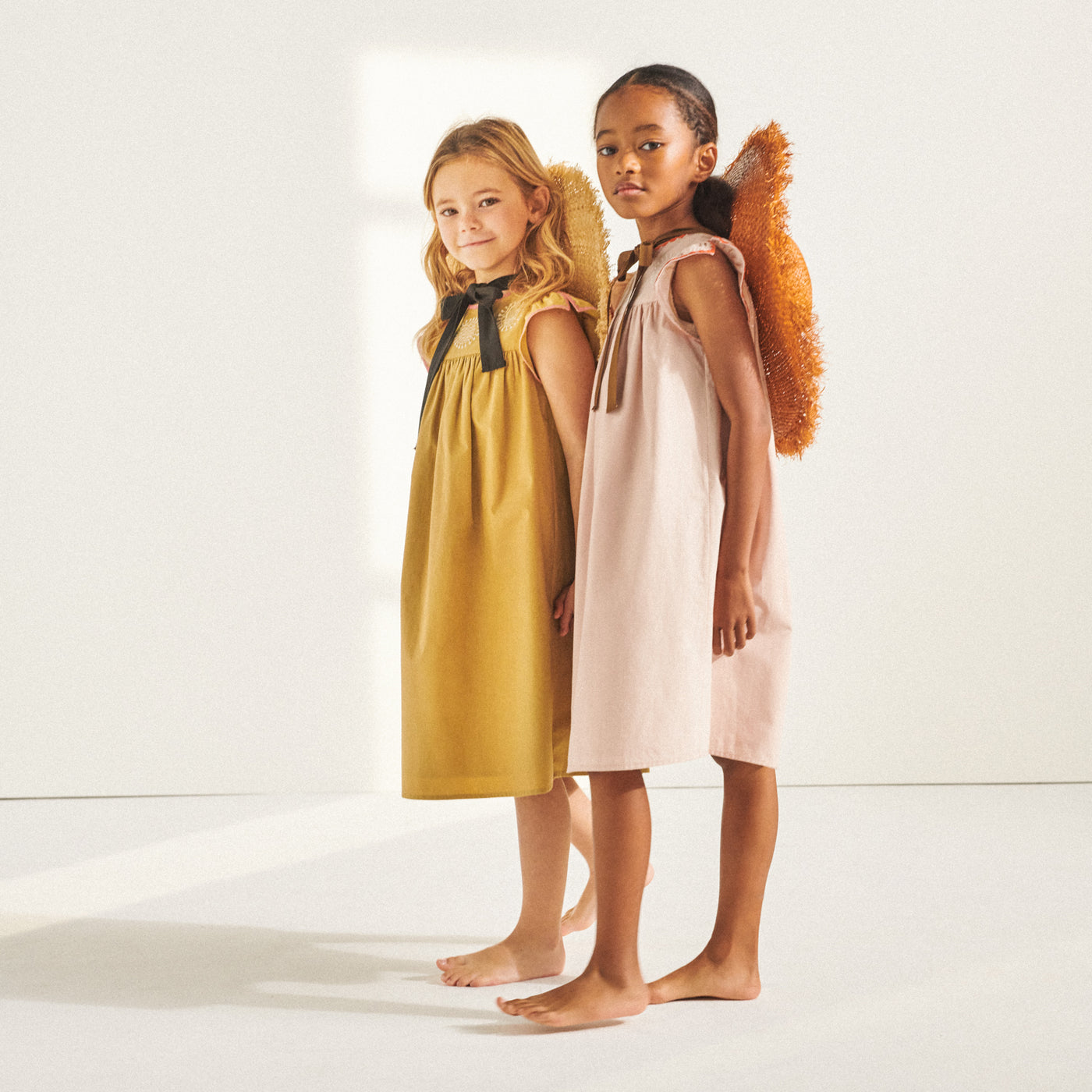 look fille duo robe longue rose et robe jaune longue bonpoint