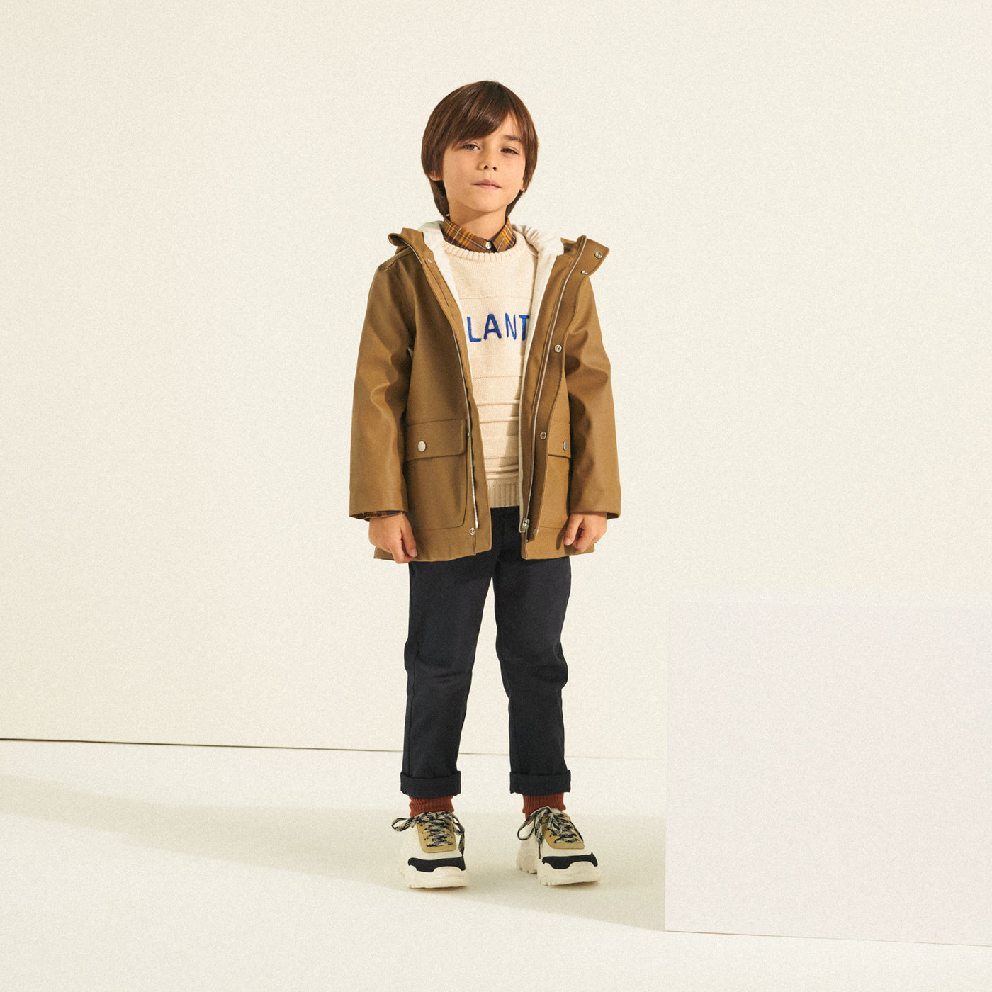 look porté garçon parka marron bonpoint