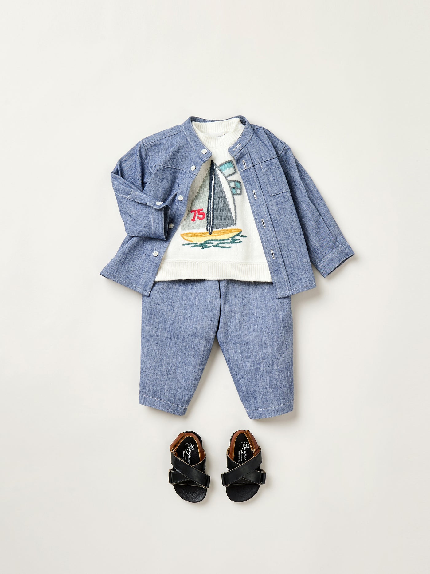 Look bébé garçon Eté 2025 - Ensemble en chambray bleu