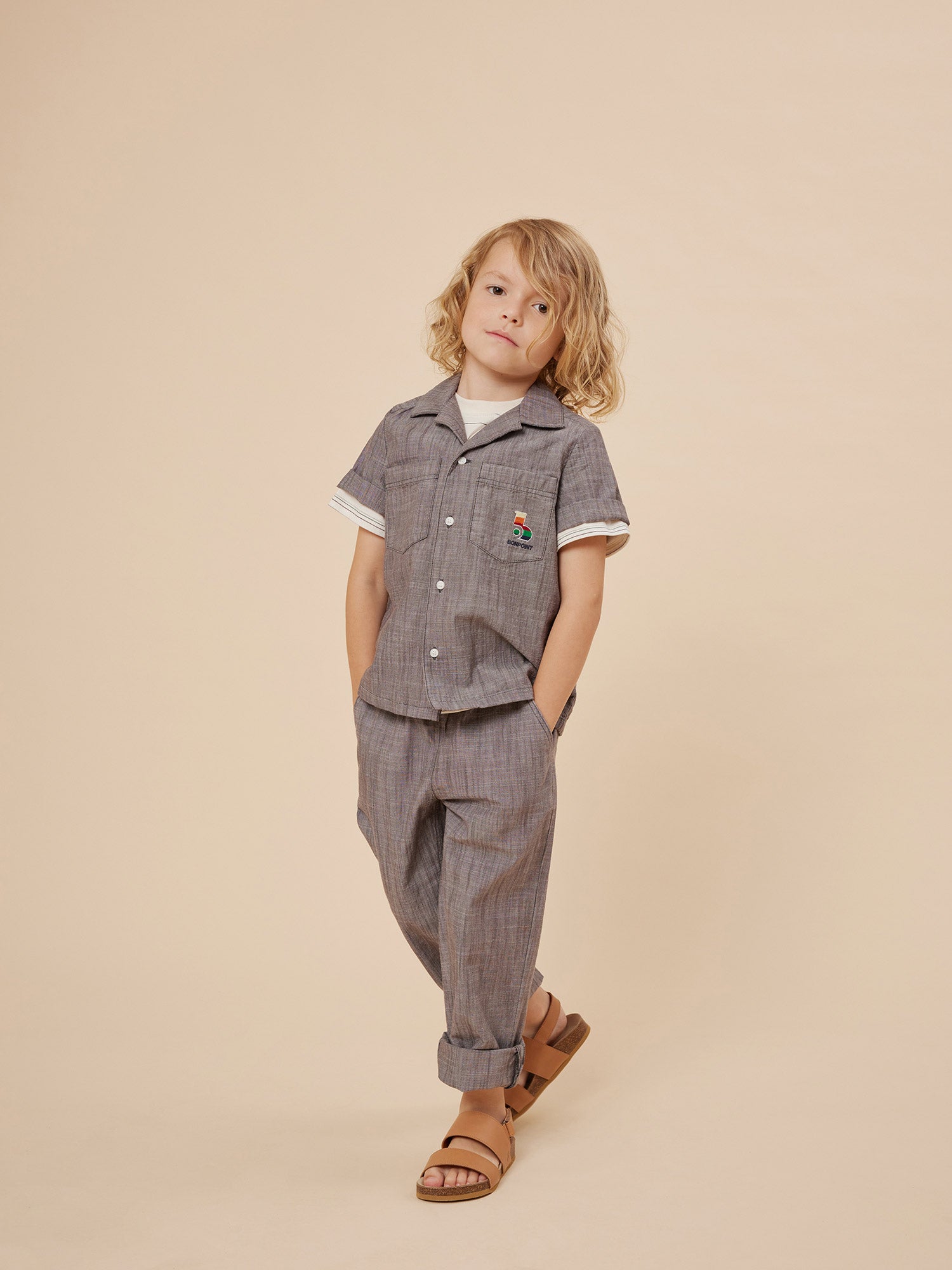 Look garcon ete 2024 chemise gris ardoise Bonpoint