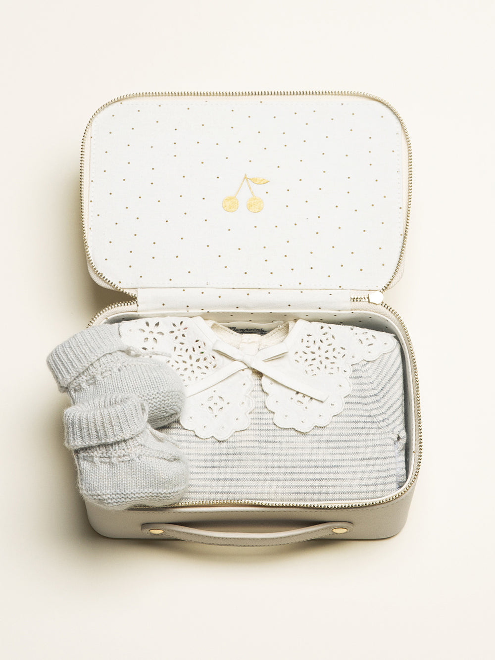 Petite valise naissance unisexe - Combinaison gris chiné clair