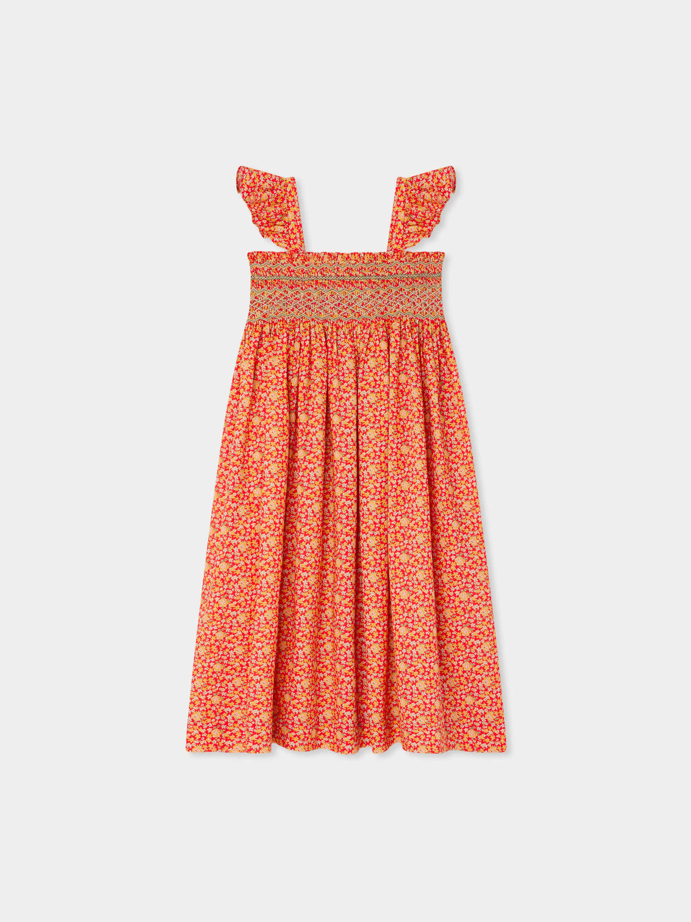 Robe longue en tissu Liberty smocké brodé Frances