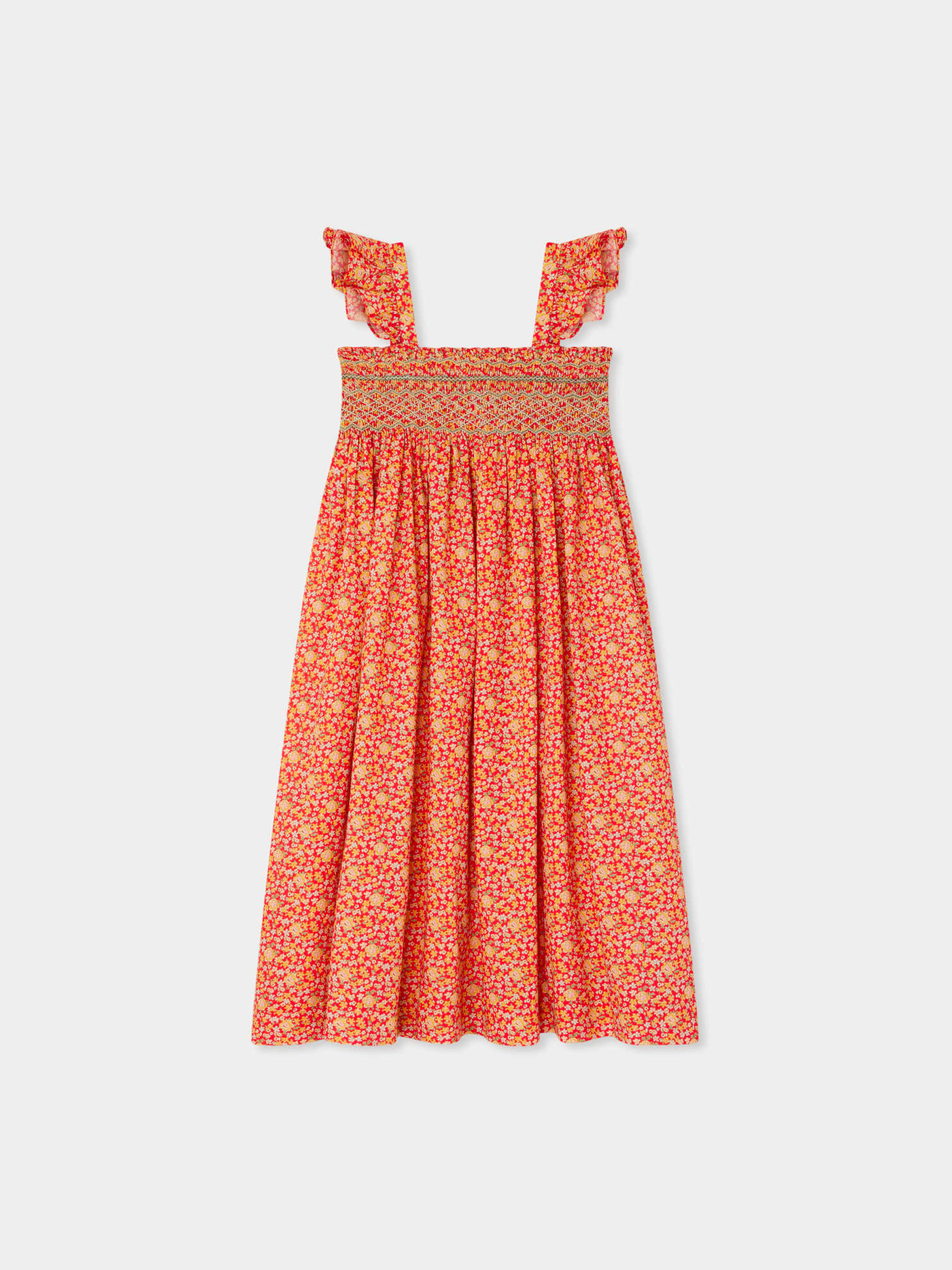 Robe longue en tissu Liberty smocké brodé Frances