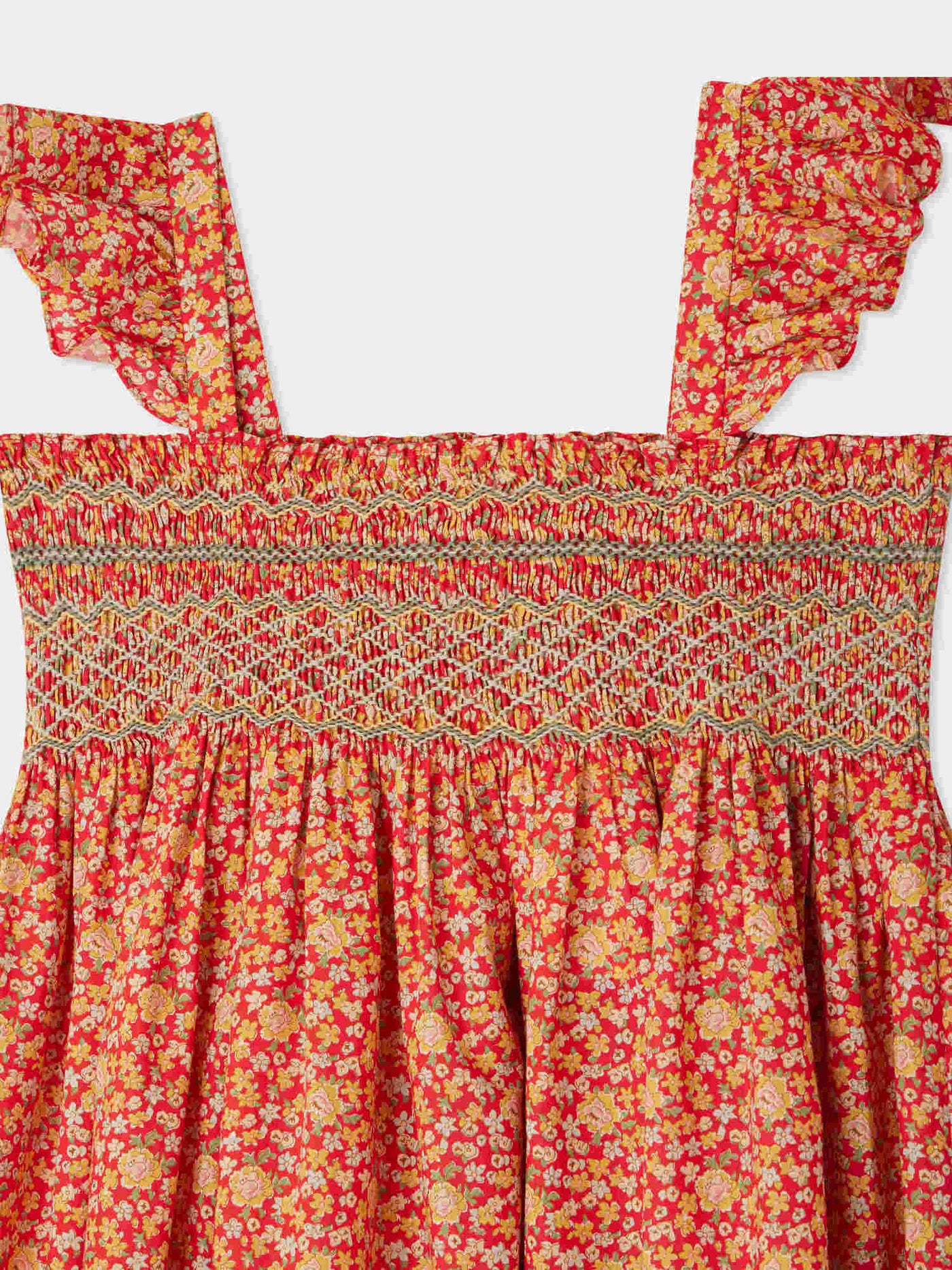 Robe longue en tissu Liberty smocké brodé Frances