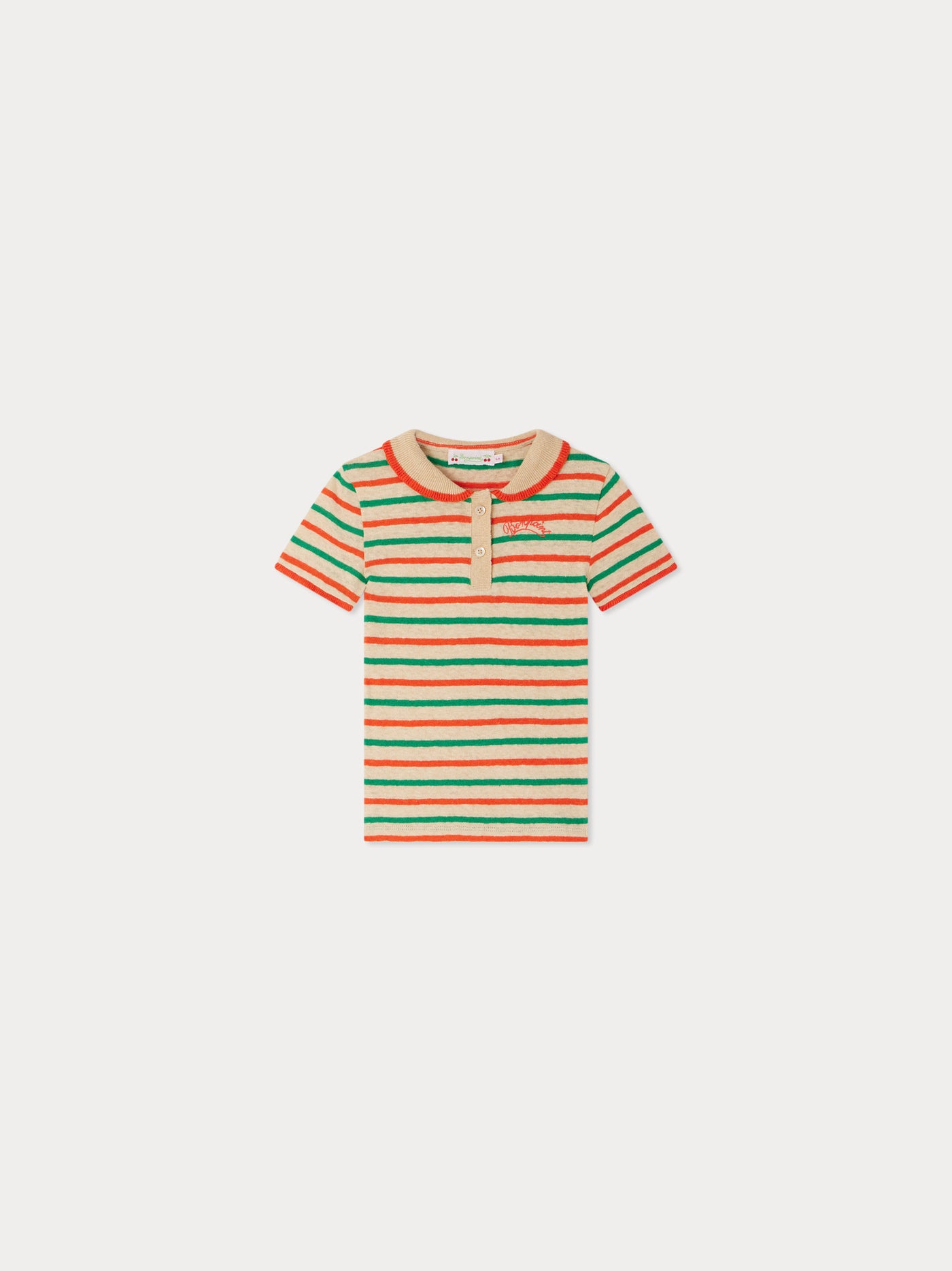 T-shirt col polo rayé et brodé Edelyne en coton biologique