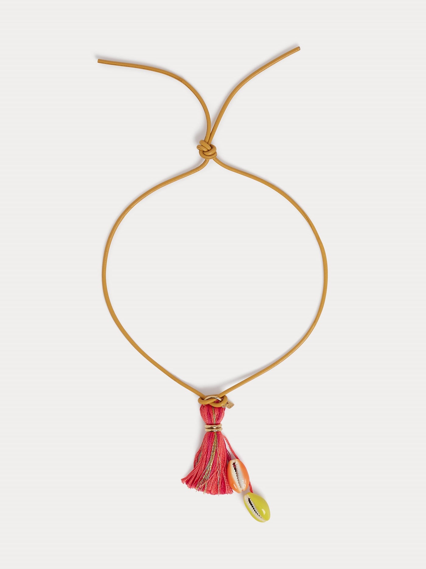Collier pompon 2 coquillages corail