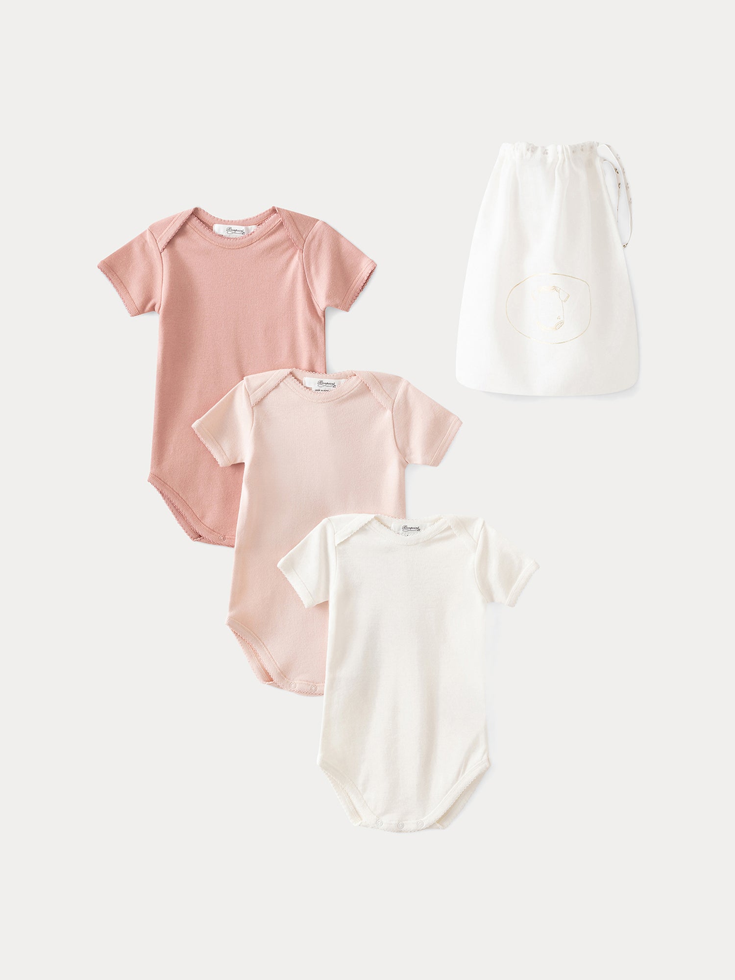 Lot de 3 bodies en coton bio bebe rose pale Bonpoint