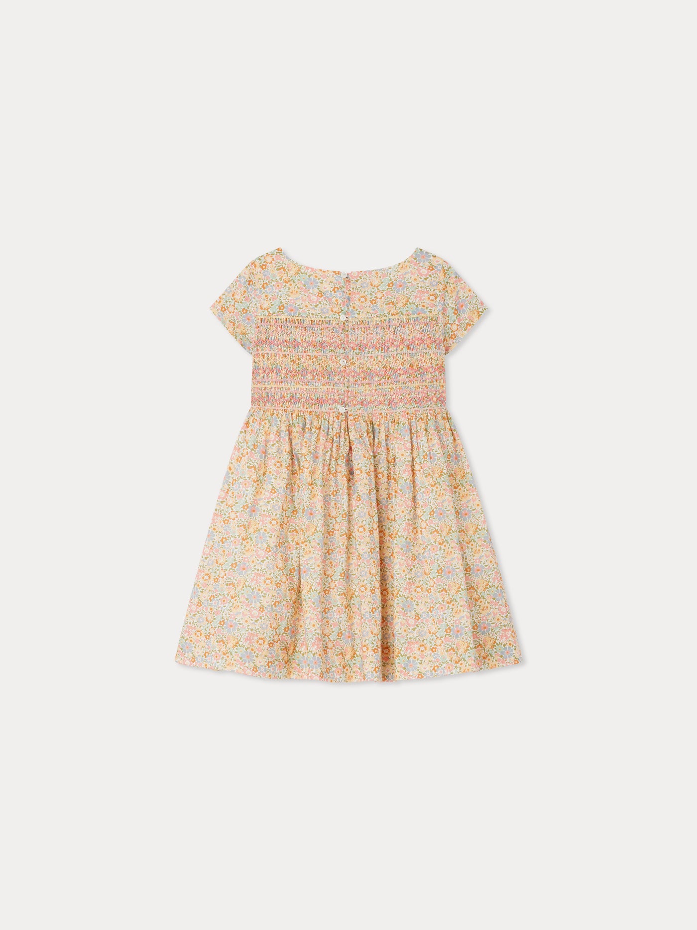 Robe Duchesse smockée en tissu Liberty multicolore