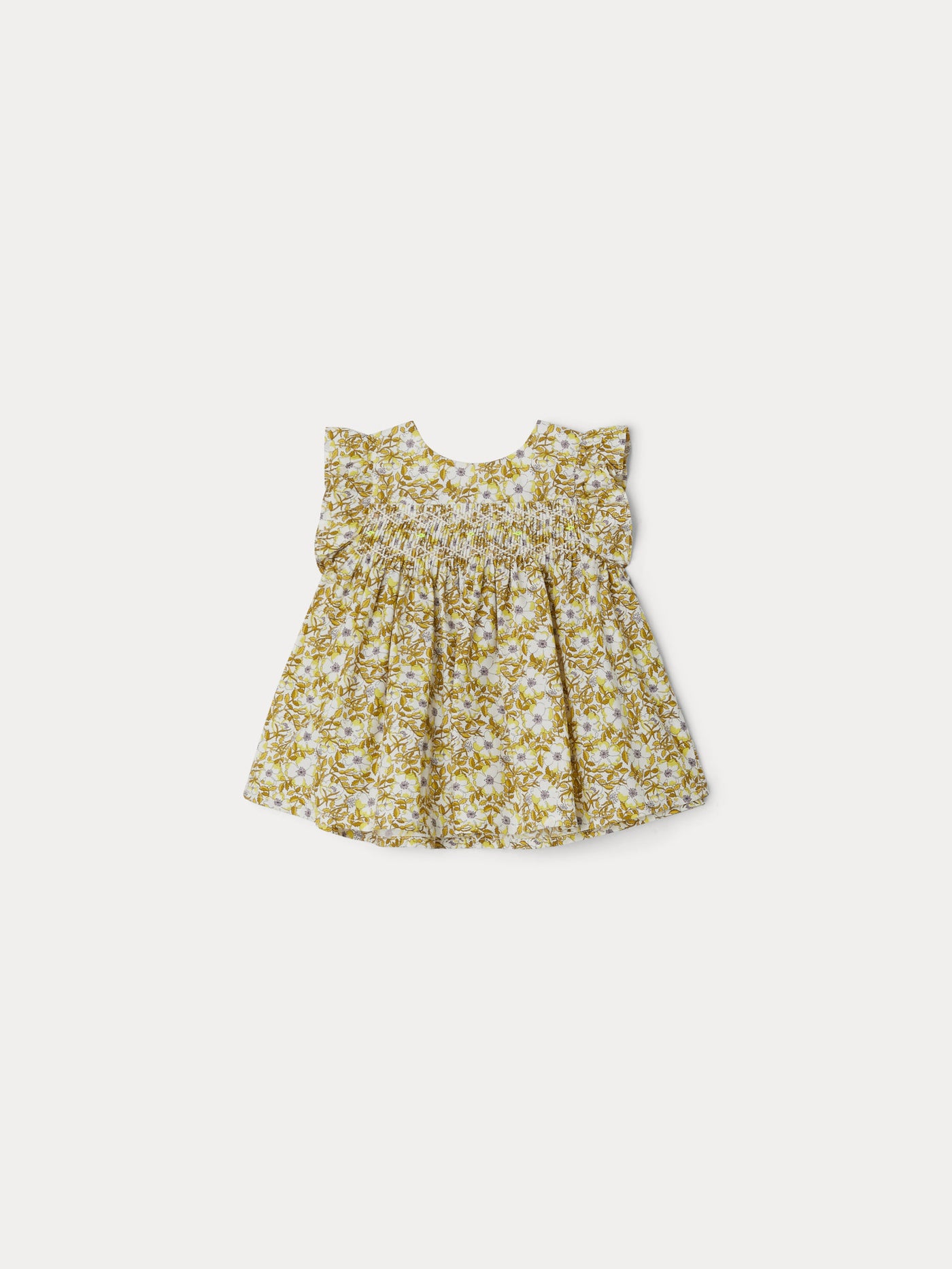 Blouse smockée Naomie fleurs tilleul